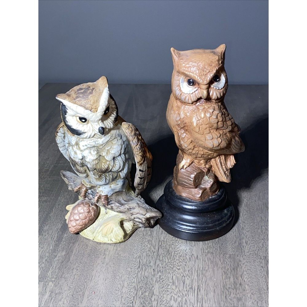 Two Vintage Ceramic Owl Figurine 7‎ & 8  inch tall.